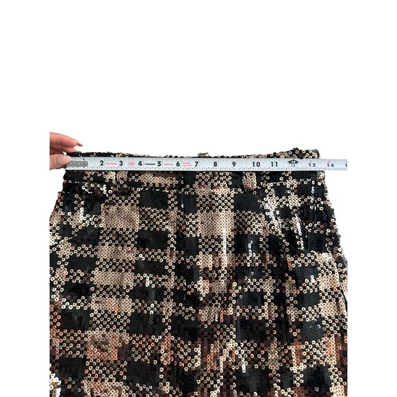 MARCELLA ACOSTA Gold Black Sequin Plaid Holiday Skirt Size Small / US 27 - Picture 5 of 8